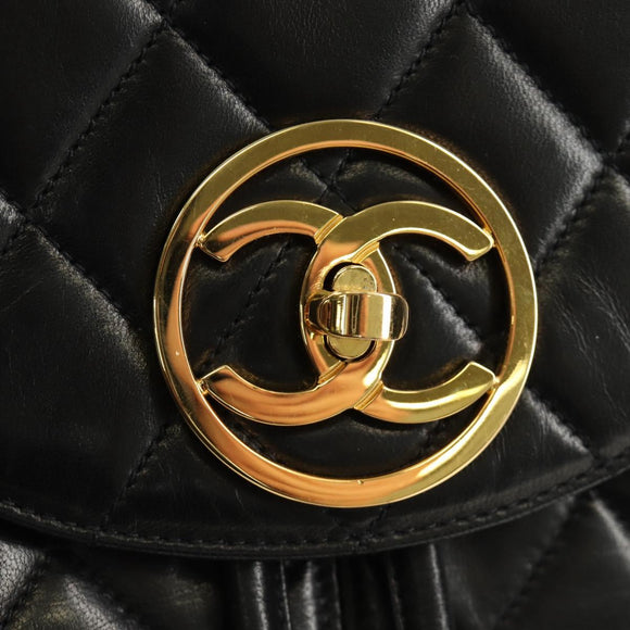 CHANEL Matelasse Backpack Lamb Skin Black Gold CC Auth 189728V
