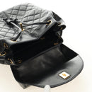 CHANEL Matelasse Backpack Lamb Skin Black Gold CC Auth 189728V-19