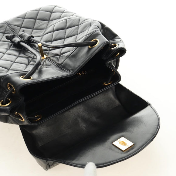 CHANEL Matelasse Backpack Lamb Skin Black Gold CC Auth 189728V