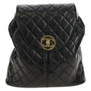 CHANEL Matelasse Backpack Lamb Skin Black Gold CC Auth 189728V-2