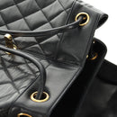 CHANEL Matelasse Backpack Lamb Skin Black Gold CC Auth 189728V-22