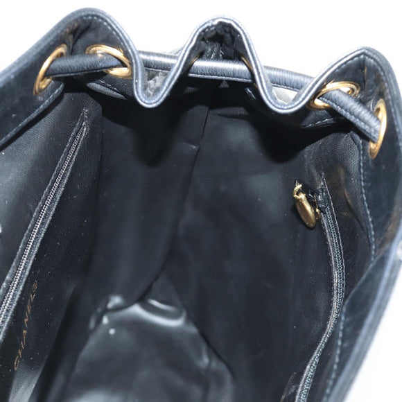 CHANEL Matelasse Backpack Lamb Skin Black Gold CC Auth 189728V