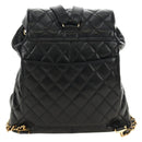 CHANEL Matelasse Backpack Lamb Skin Black Gold CC Auth 189728V-3
