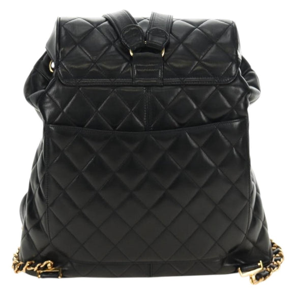 CHANEL Matelasse Backpack Lamb Skin Black Gold CC Auth 189728V