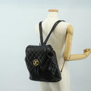 CHANEL Matelasse Backpack Lamb Skin Black Gold CC Auth 189728V-32