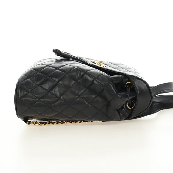 CHANEL Matelasse Backpack Lamb Skin Black Gold CC Auth 189728V