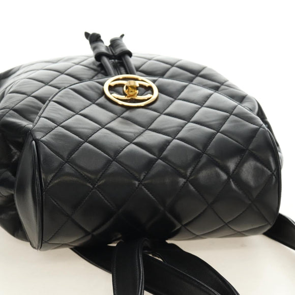 CHANEL Matelasse Backpack Lamb Skin Black Gold CC Auth 189728V