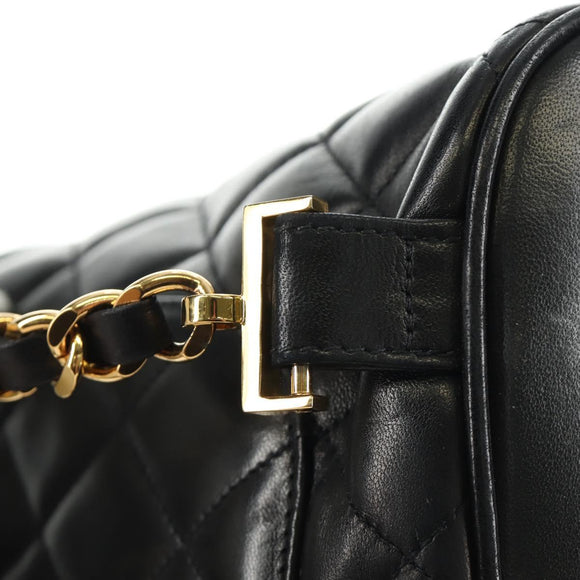 CHANEL Matelasse Backpack Lamb Skin Black Gold CC Auth 189728V
