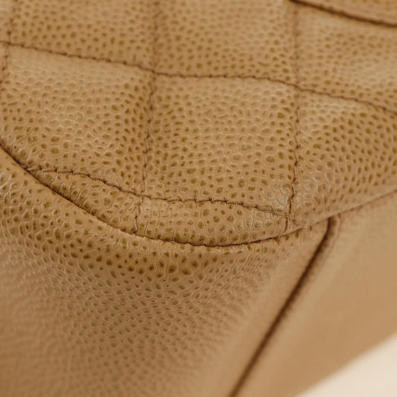 CHANEL Matelasse Chain Shoulder Bag Caviar Skin Beige Gold CC Auth 189729SV
