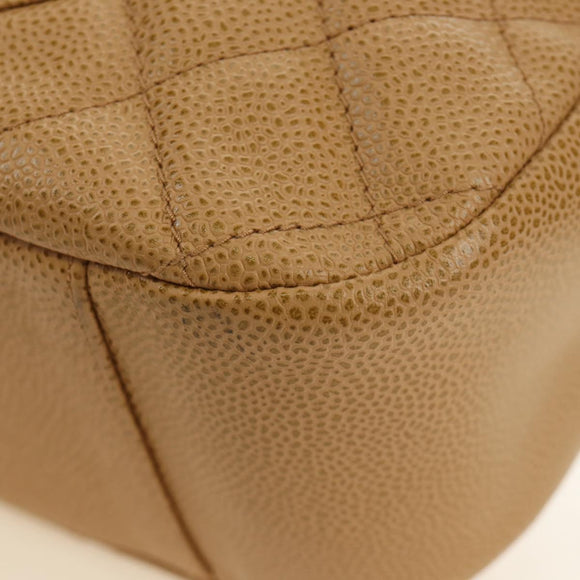 CHANEL Matelasse Chain Shoulder Bag Caviar Skin Beige Gold CC Auth 189729SV