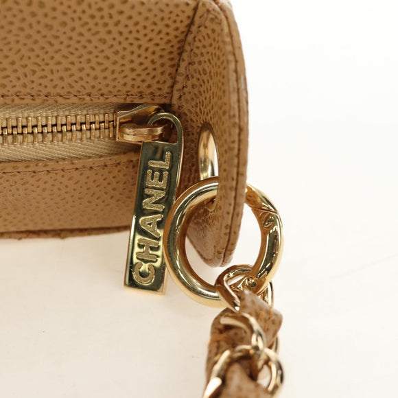 CHANEL Matelasse Chain Shoulder Bag Caviar Skin Beige Gold CC Auth 189729SV