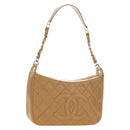 CHANEL Matelasse Chain Shoulder Bag Caviar Skin Beige Gold CC Auth 189729SV-1