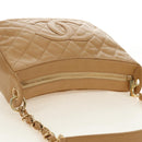 CHANEL Matelasse Chain Shoulder Bag Caviar Skin Beige Gold CC Auth 189729SV-6