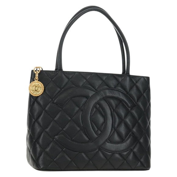CHANEL Matelasse Standard Tote Bag Caviar Skin Black Gold CC Auth 189730SV