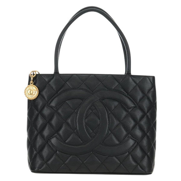 CHANEL Matelasse Standard Tote Bag Caviar Skin Black Gold CC Auth 189730SV