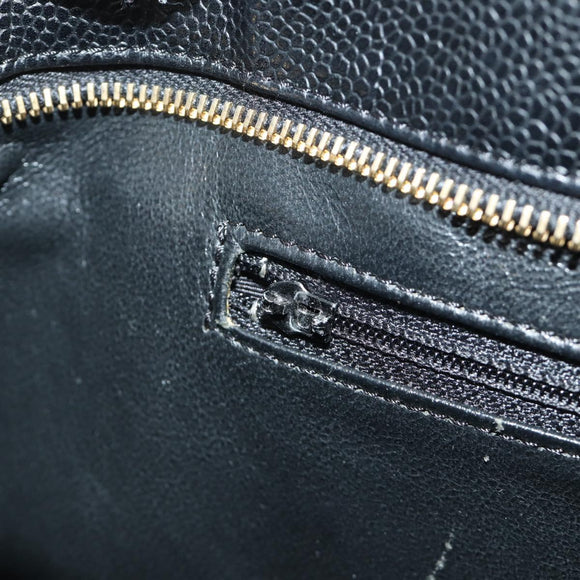 CHANEL Matelasse Standard Tote Bag Caviar Skin Black Gold CC Auth 189730SV