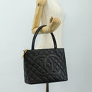 CHANEL Matelasse Standard Tote Bag Caviar Skin Black Gold CC Auth 189730SV-26