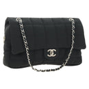 CHANEL Choco Bar Chain Shoulder Bag Cotton Jersey Black Silver CC Auth 189732V-1