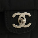 CHANEL Choco Bar Chain Shoulder Bag Cotton Jersey Black Silver CC Auth 189732V-15