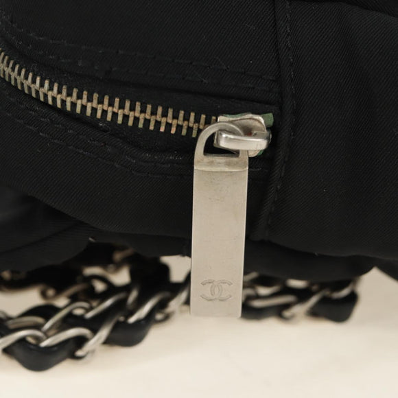 CHANEL Choco Bar Chain Shoulder Bag Cotton Jersey Black Silver CC Auth 189732V
