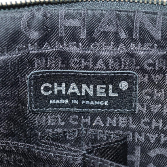 CHANEL Choco Bar Chain Shoulder Bag Cotton Jersey Black Silver CC Auth 189732V