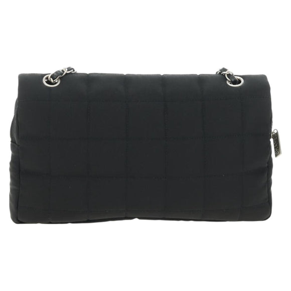 CHANEL Choco Bar Chain Shoulder Bag Cotton Jersey Black Silver CC Auth 189732V