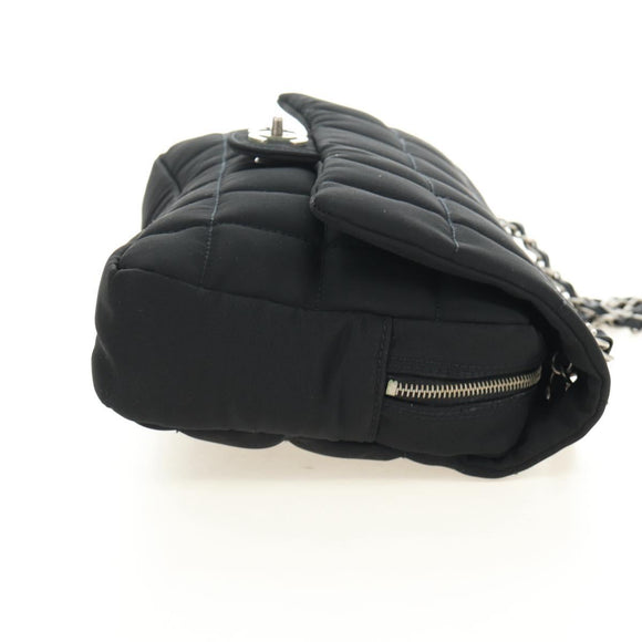 CHANEL Choco Bar Chain Shoulder Bag Cotton Jersey Black Silver CC Auth 189732V