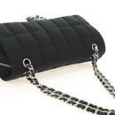 CHANEL Choco Bar Chain Shoulder Bag Cotton Jersey Black Silver CC Auth 189732V-6