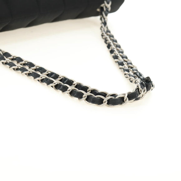 CHANEL Choco Bar Chain Shoulder Bag Cotton Jersey Black Silver CC Auth 189732V