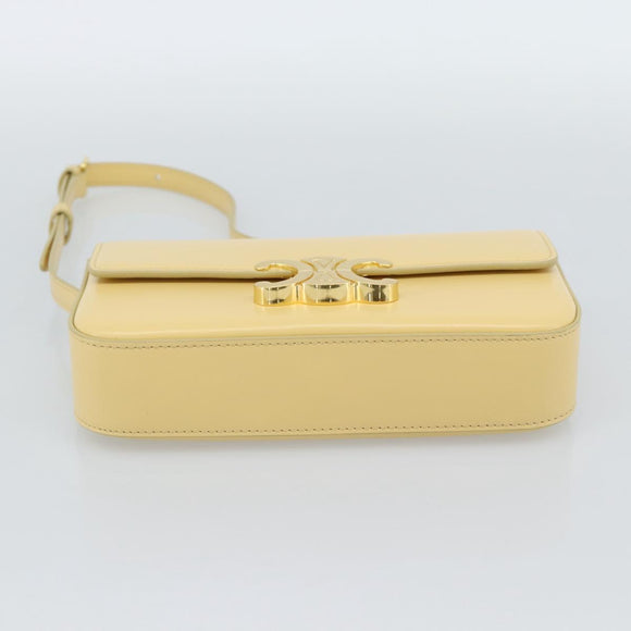 CELINE Triomphe Shoulder Bag Leather Ivory Gold Auth 189733SM