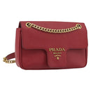 PRADA Chain Shoulder Bag Safiano Leather Red Gold Auth 189736-1