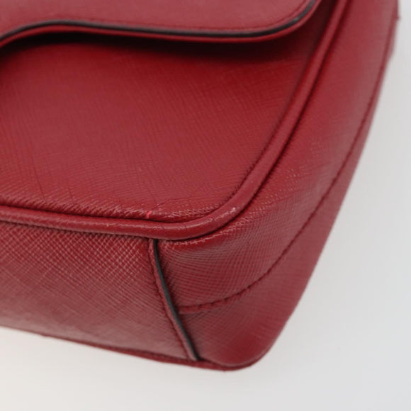 PRADA Chain Shoulder Bag Safiano Leather Red Gold Auth 189736