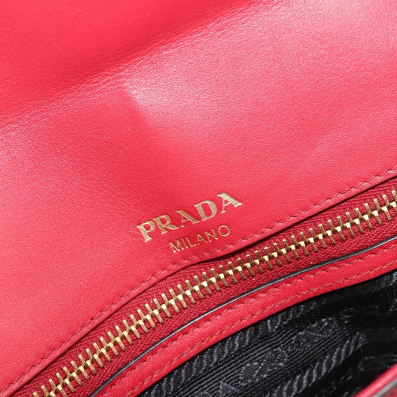 PRADA Chain Shoulder Bag Safiano Leather Red Gold Auth 189736