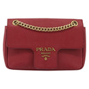 PRADA Chain Shoulder Bag Safiano Leather Red Gold Auth 189736-13