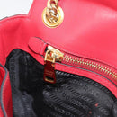 PRADA Chain Shoulder Bag Safiano Leather Red Gold Auth 189736-24