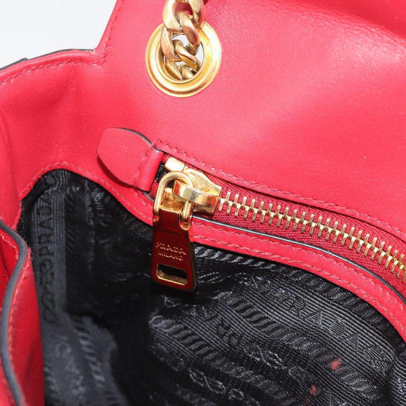 PRADA Chain Shoulder Bag Safiano Leather Red Gold Auth 189736