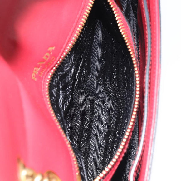 PRADA Chain Shoulder Bag Safiano Leather Red Gold Auth 189736