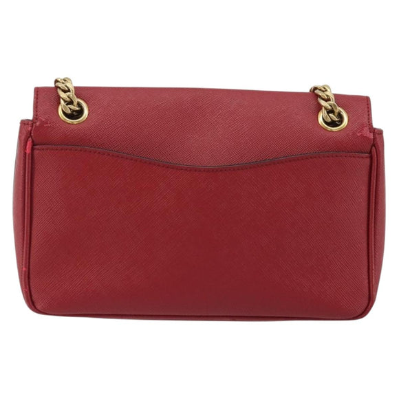 PRADA Chain Shoulder Bag Safiano Leather Red Gold Auth 189736