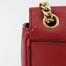 PRADA Chain Shoulder Bag Safiano Leather Red Gold Auth 189736-4
