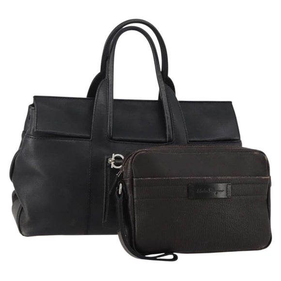 Salvatore Ferragamo Hand Bag Leather 2 Set Black Brown Auth 189737