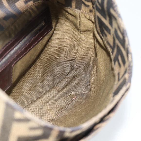 FENDI Zucca Canvas Mamma Baguette Shoulder Bag Black Brown Auth 189740V
