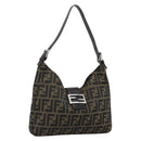 FENDI Zucca Canvas Mamma Baguette Shoulder Bag Black Brown Auth 189740V-1