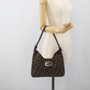 FENDI Zucca Canvas Mamma Baguette Shoulder Bag Black Brown Auth 189740V-24