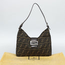 FENDI Zucca Canvas Mamma Baguette Shoulder Bag Black Brown Auth 189740V-12