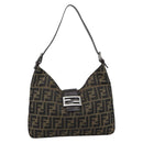 FENDI Zucca Canvas Mamma Baguette Shoulder Bag Black Brown Auth 189740V-13