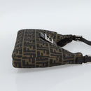 FENDI Zucca Canvas Mamma Baguette Shoulder Bag Black Brown Auth 189740V-4