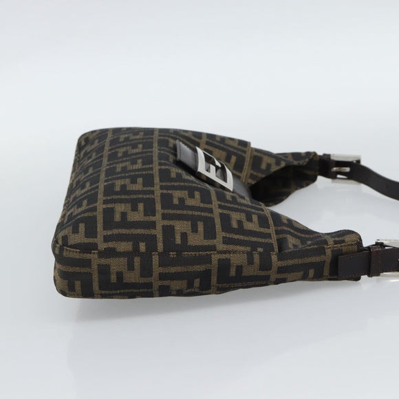FENDI Zucca Canvas Mamma Baguette Shoulder Bag Black Brown Auth 189740V