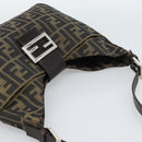FENDI Zucca Canvas Mamma Baguette Shoulder Bag Black Brown Auth 189740V-6