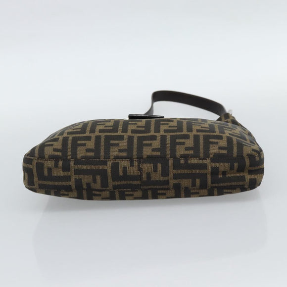 FENDI Zucca Canvas Mamma Baguette Shoulder Bag Black Brown Auth 189740V