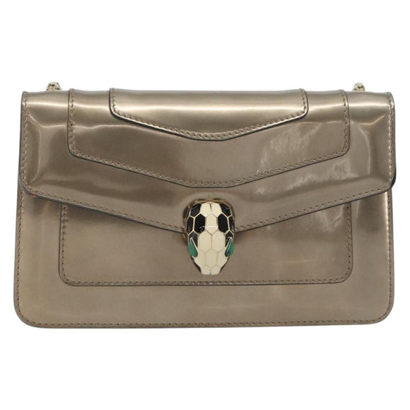 BVLGARI Serpenti Shoulder Bag Leather Gold Auth 189741A